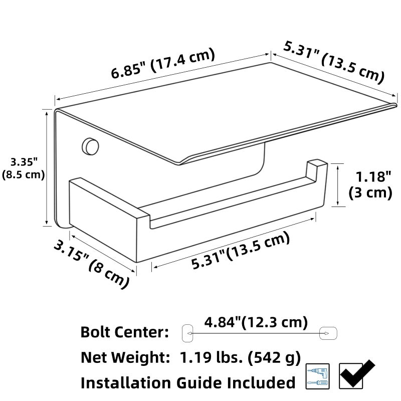 APLusee حامل ورق التواليت مع رف باللون الذهبي المصقول، APLusee SUS 304 الفولاذ المقاوم للصدأ ملحقات الحمام الحديثة موزع تخزين لفات المناديل - Image 2